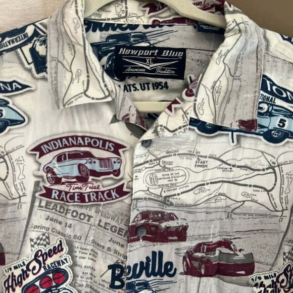 Newport Blue Men's Raceway Short Sleeve Button Down Graphic, Size XL - Picture 4 of 12